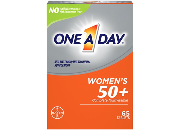 grey and orange box of women's one a day® 50 plus multivitamins 